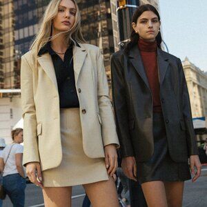 Oak + Fort Vegan Leather Blazer – Cognac – Size L, Oversized Modern Jacket